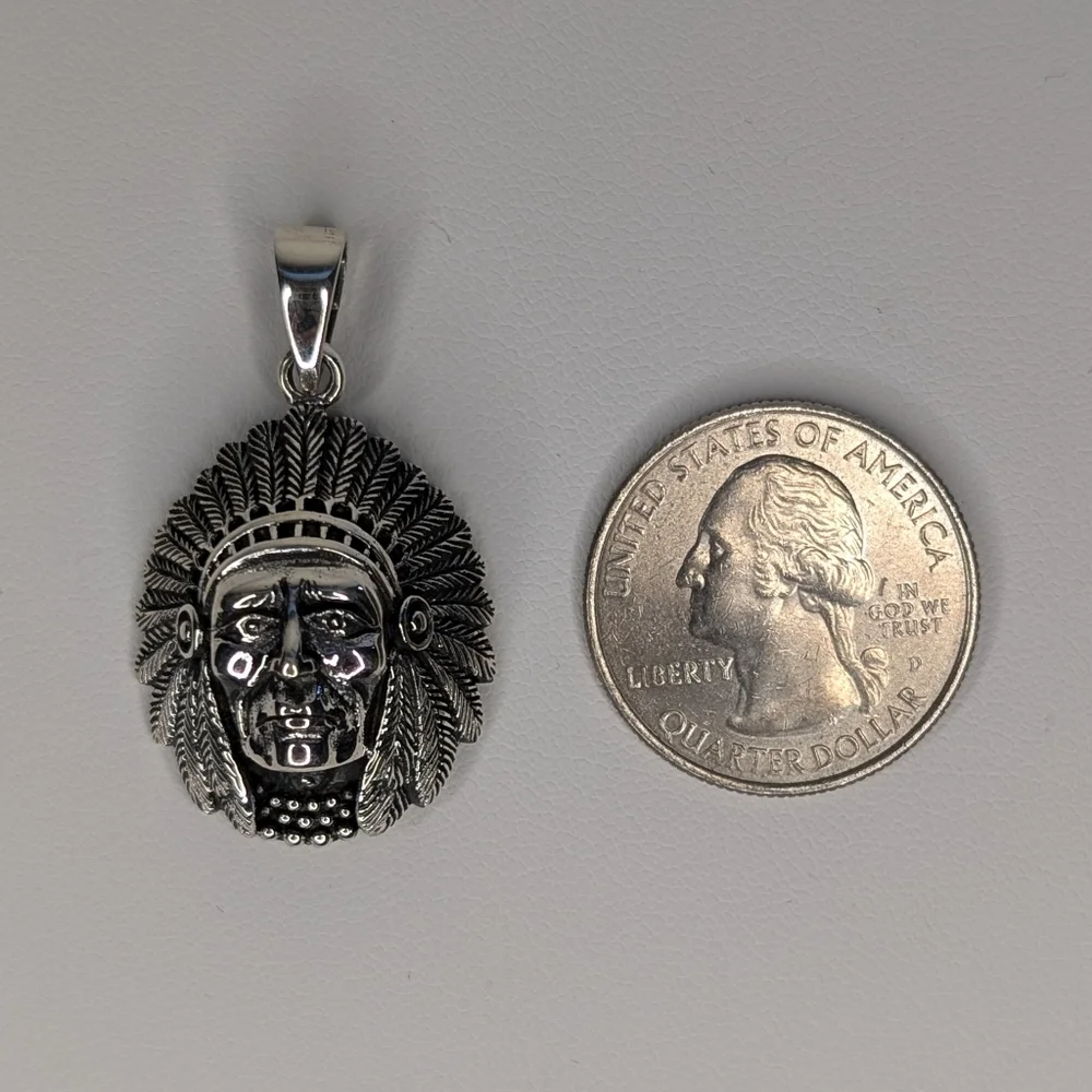 Chief's Head Pendant S925 Sterling Silver - Picture 2 of 3